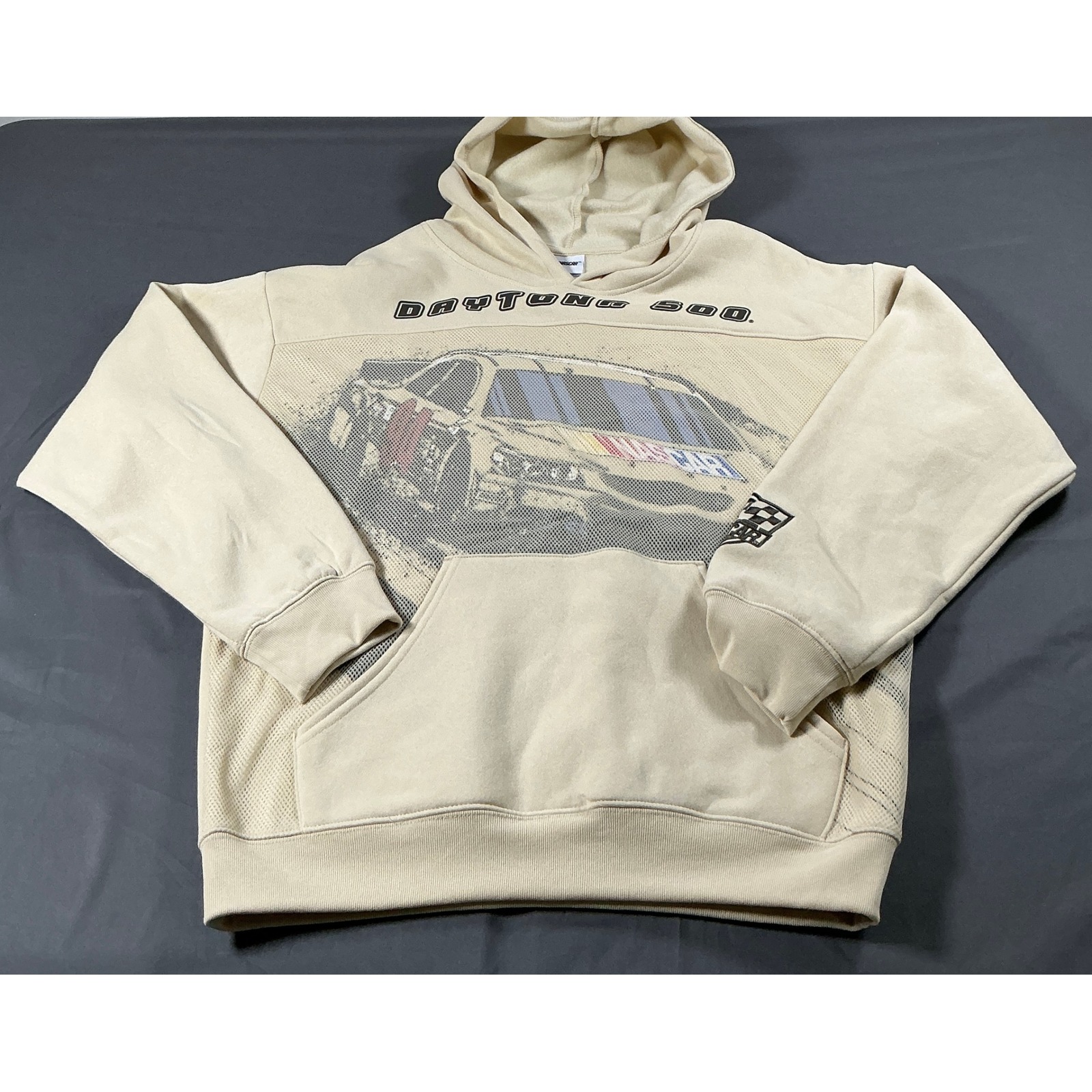 Nascar Daytona 500 Graphic Hoodie Mens Medium Cream N1sn520 Race Car Sweatshirt